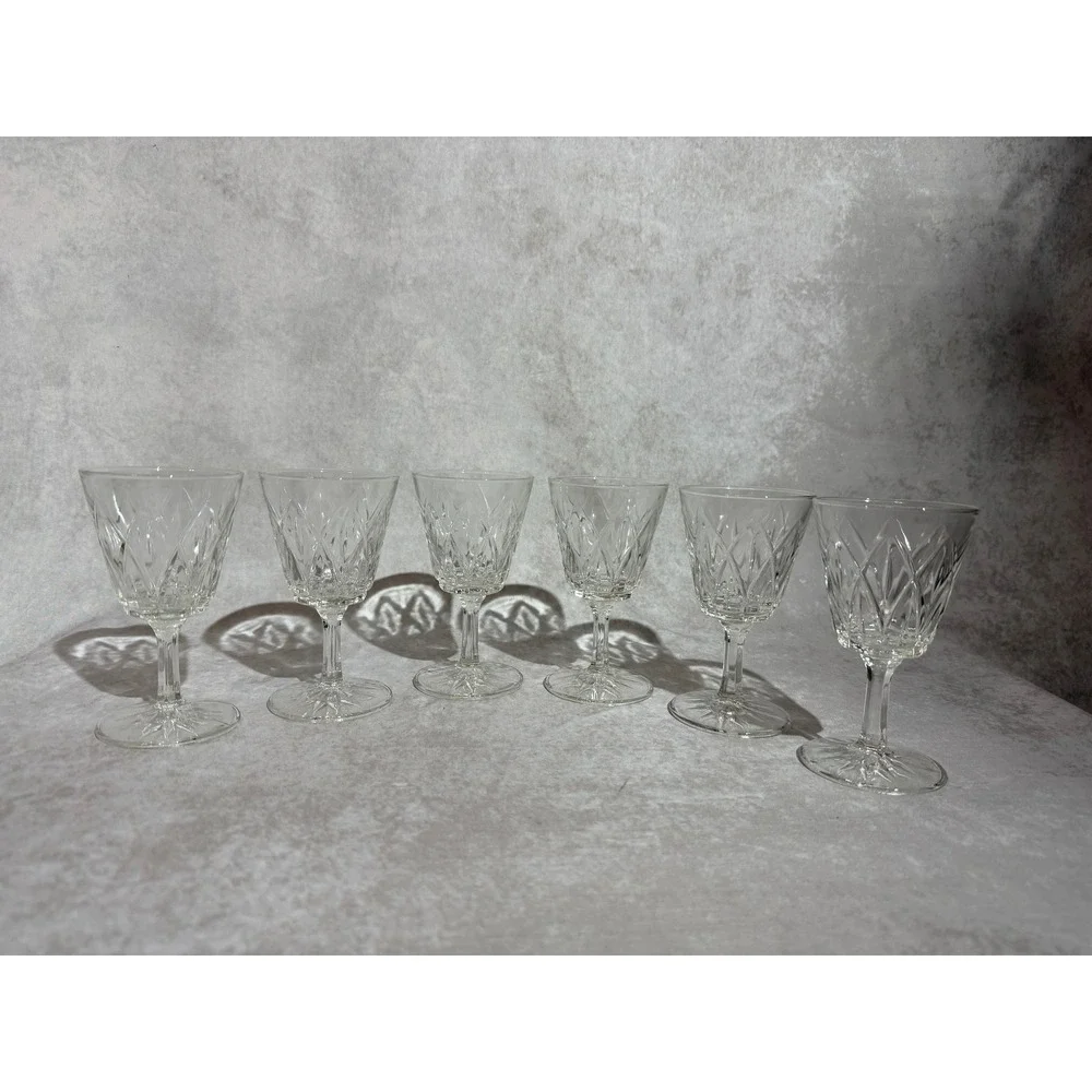Vintage Crystal Tulip Design Glasses Diamond Cut Stemware Wine Goblet (Set of 6)